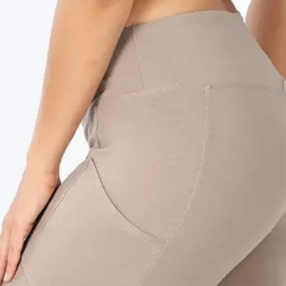 2X-Large W/Pockets Ash Mocha Plus Size Premium Cotton Waistband Leggings - Picture 3 of 6